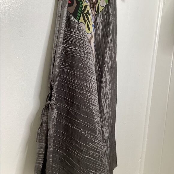 Viviana Gabeiras Long Sleeve Mesh Print Multicolor Silver Crinkle Maxi Dress XL - Picture 4 of 11